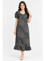 W-NY-577-05-GY-L_front Women's Cotton Frock Nighty - Grey