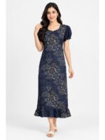 W-NY-577-06-NB-L_front Women's Cotton Frock Nighty - Navy Blue
