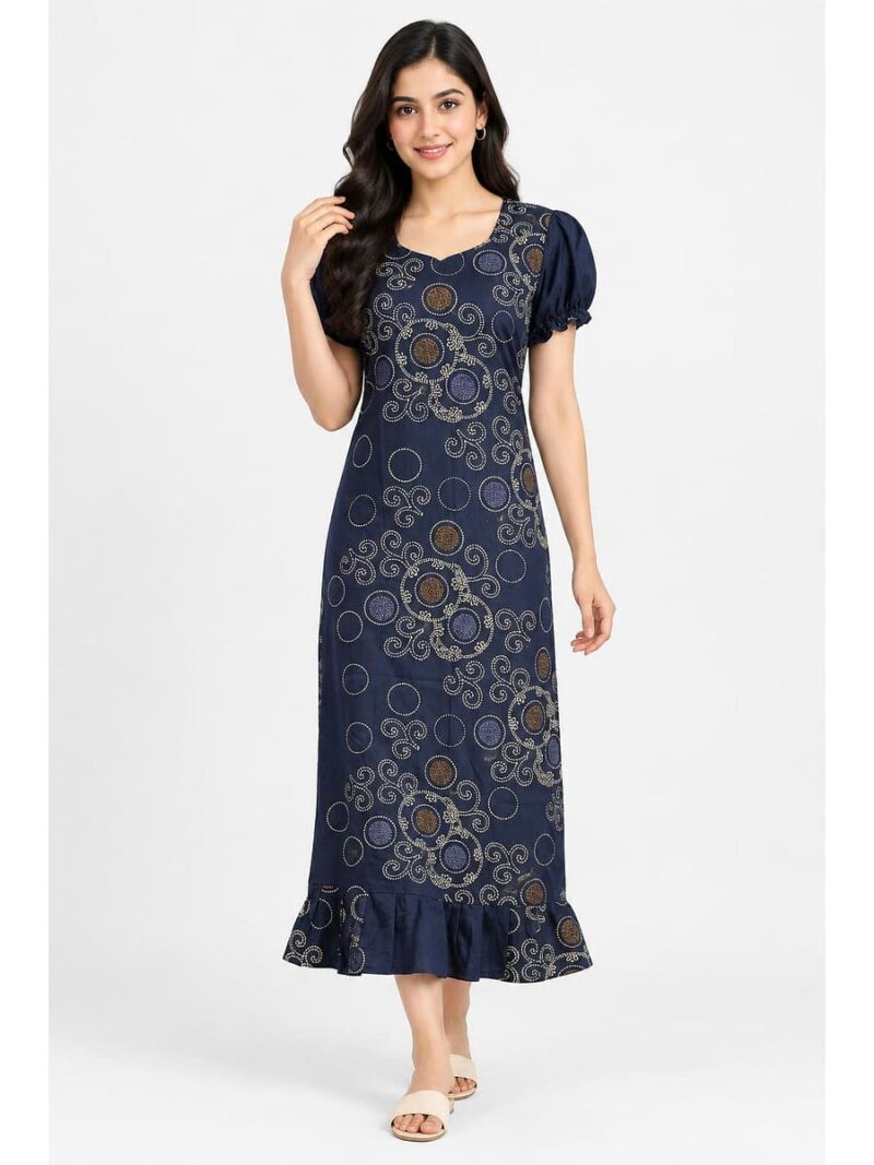 W-NY-577-06-NB-L_front Women's Cotton Frock Nighty - Navy Blue