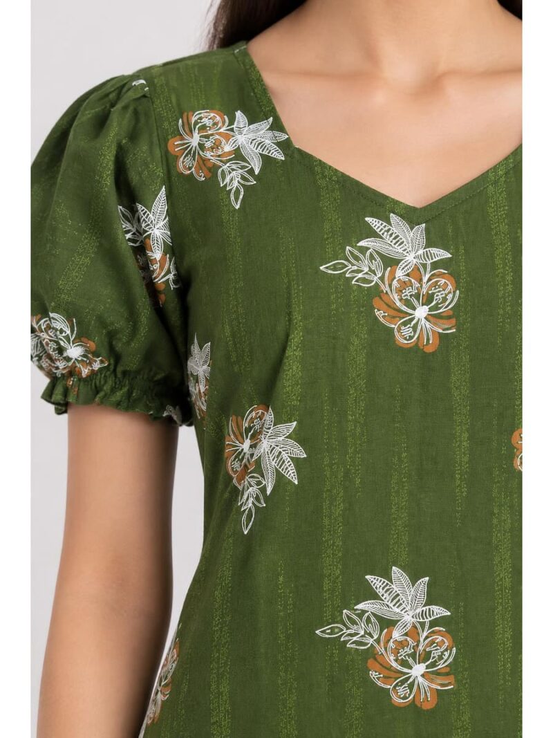 Women's Cotton Frock Nighty - Olive Green