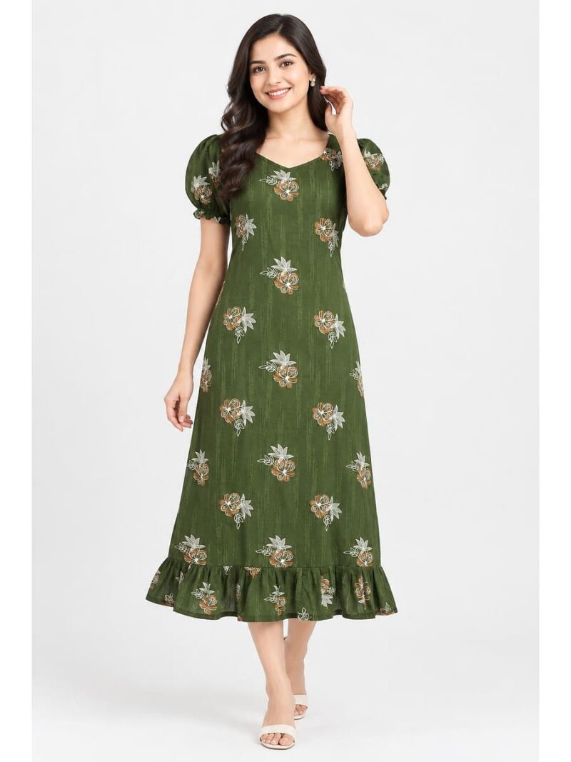Women's Cotton Frock Nighty - Olive Green