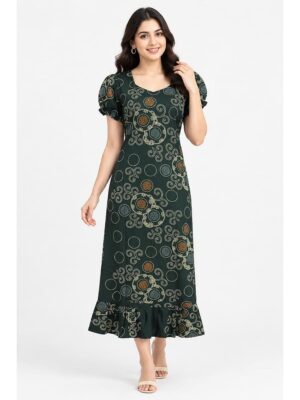 Women's Cotton Frock Nighty - Green