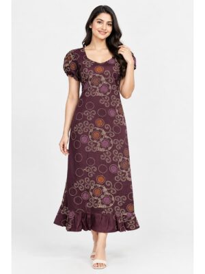 Women's Cotton Frock Nighty - Purple