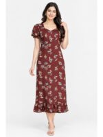 Women's Cotton Frock Nighty - Maroon