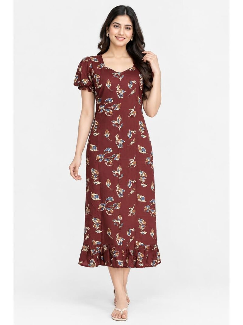 Women's Cotton Frock Nighty - Maroon