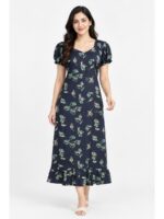 W-NY-577-14-NB-L_front Women's Cotton Frock Nighty - Navy Blue