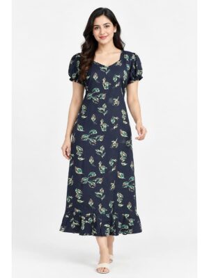 Women's Cotton Frock Nighty - Navy Blue