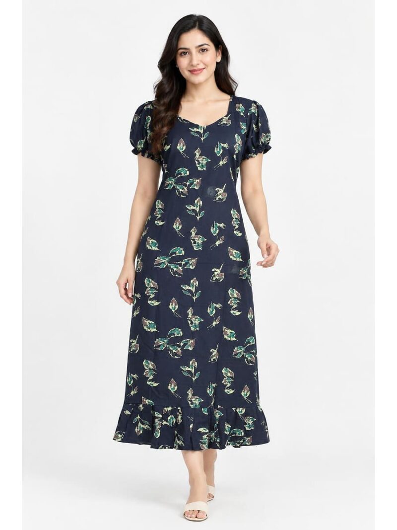 W-NY-577-14-NB-L_front Women's Cotton Frock Nighty - Navy Blue