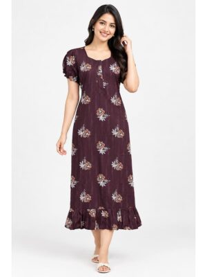 Women's Cotton Zip Frock Nighty - Purple