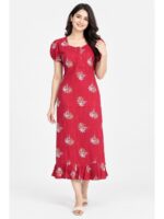 Women's Cotton Zip Frock Nighty - Raspberry