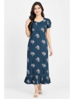 Women's Cotton Zip Frock Nighty - Teal