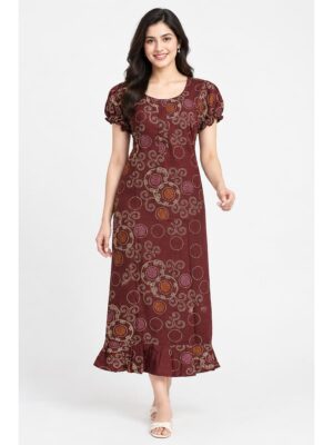 Women's Cotton Zip Frock Nighty - Maroon