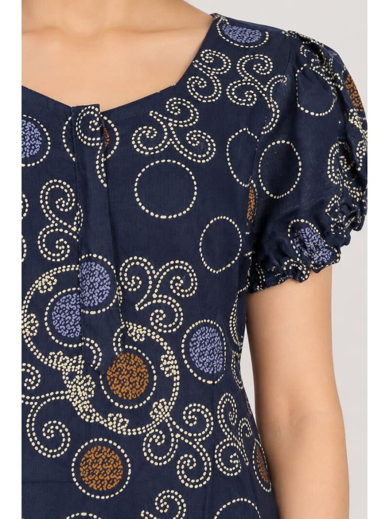 Women's Cotton Zip Frock Nighty - Navy Blue