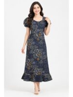 W-NY-577-21-NB-L_front Women's Cotton Zip Frock Nighty - Navy Blue