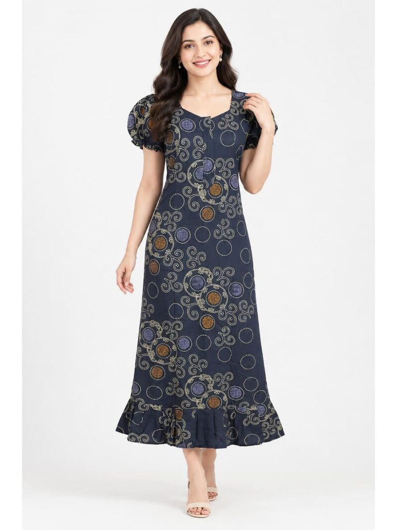 W-NY-577-21-NB-L_front Women's Cotton Zip Frock Nighty - Navy Blue