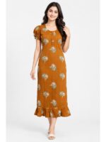 W-NY-577-22-AM-L_front Women's Cotton Zip Frock Nighty - Amber