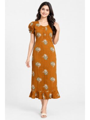 Women's Cotton Zip Frock Nighty - Amber