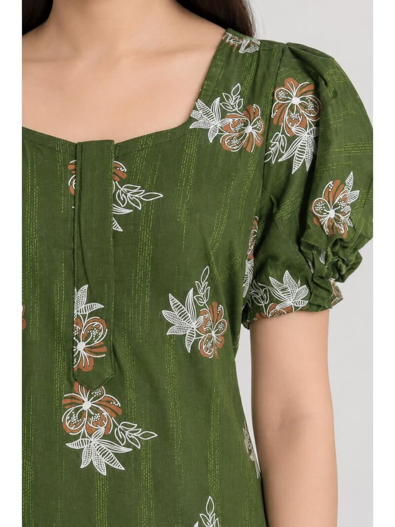 Women's Cotton Zip Frock Nighty - Olive Green
