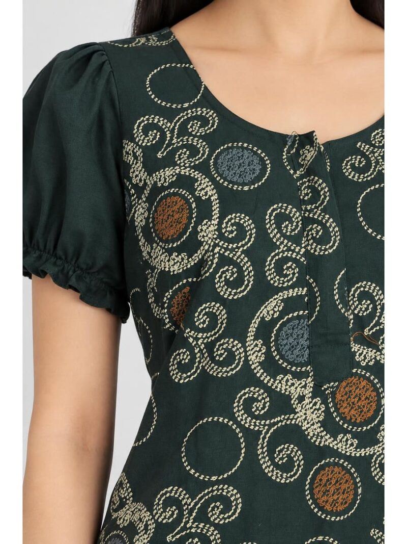 Women's Cotton Zip Frock Nighty - Green