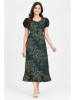 Women's Cotton Zip Frock Nighty - Green