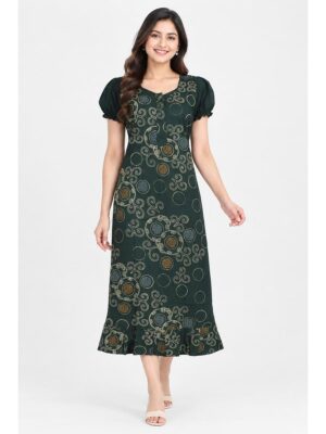Women's Cotton Zip Frock Nighty - Green