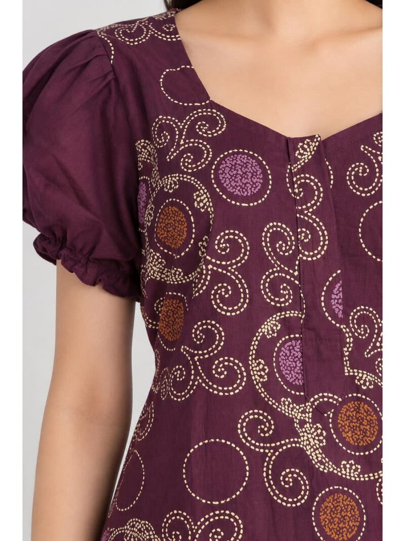 Women's Cotton Zip Frock Nighty - Purple