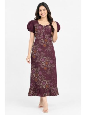 Women's Cotton Zip Frock Nighty - Purple