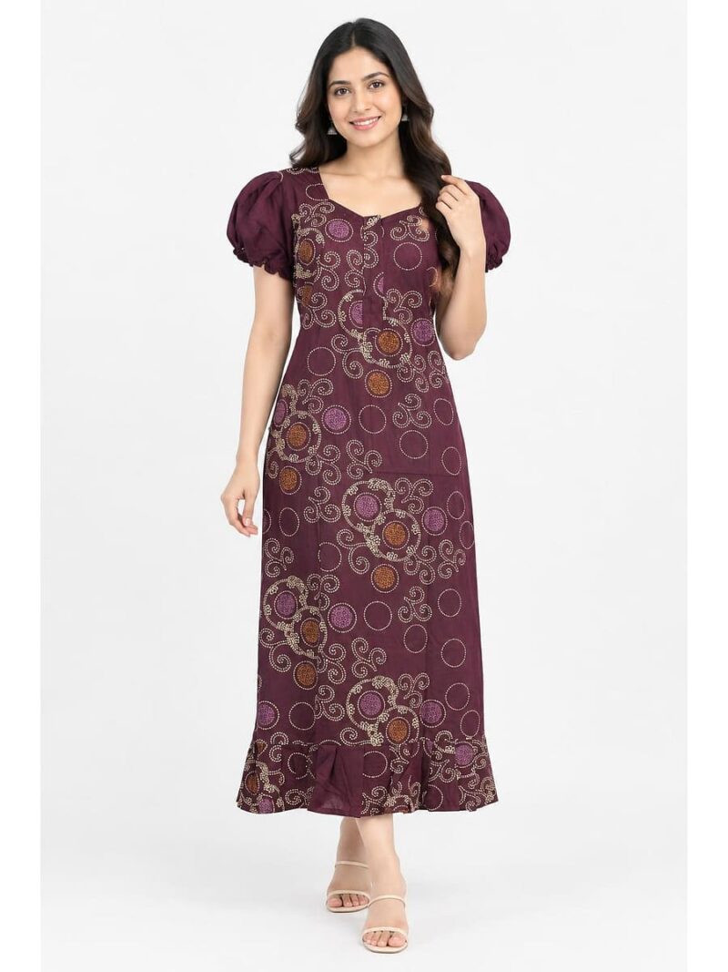 Women's Cotton Zip Frock Nighty - Purple