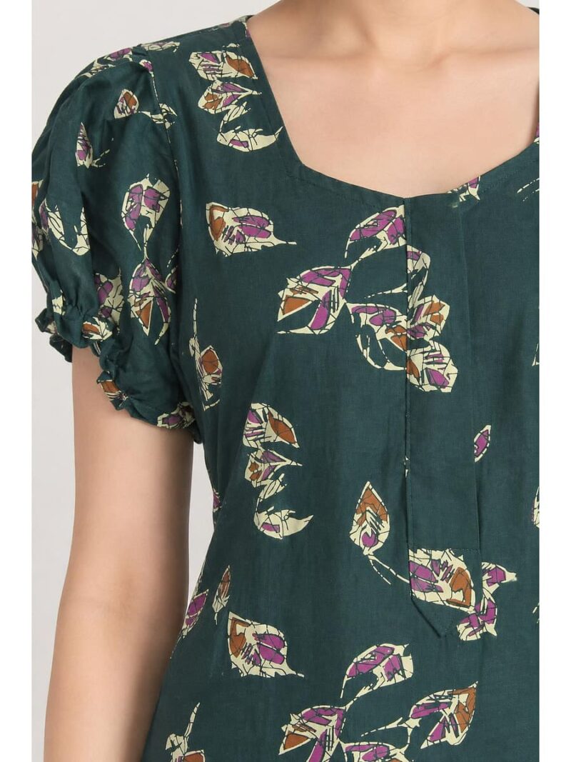 Women's Cotton Zip Frock Nighty - Green