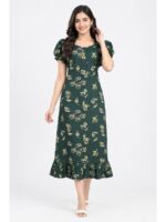 W-NY-577-26-GR-L_front Women's Cotton Zip Frock Nighty - Green