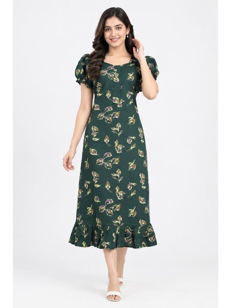 W-NY-577-26-GR-L_front Women's Cotton Zip Frock Nighty - Green