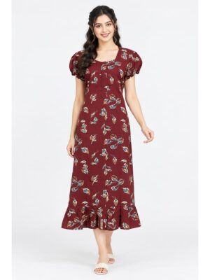 Women's Cotton Zip Frock Nighty - Maroon