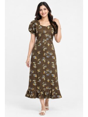 Women's Cotton Zip Frock Nighty - Brown
