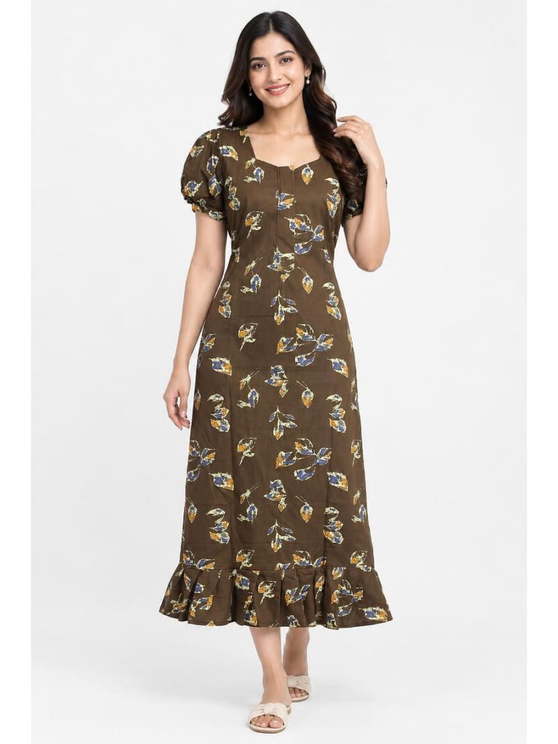 W-NY-577-28-BR-L_front Women's Cotton Zip Frock Nighty - Brown