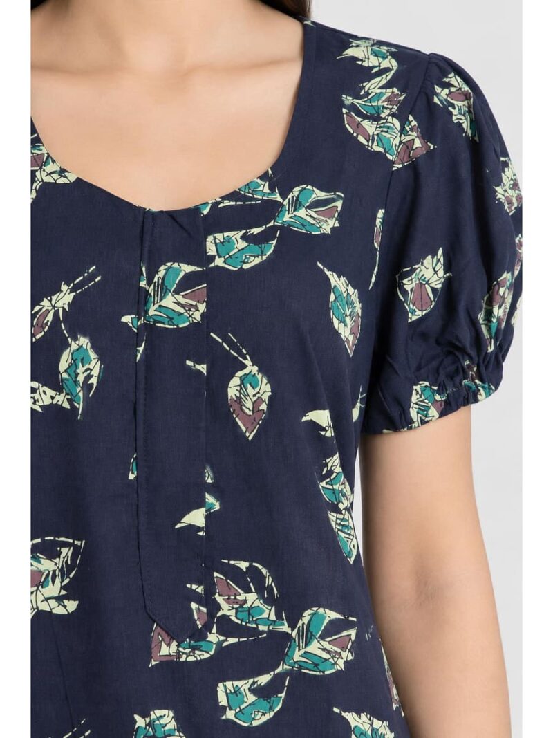 Women's Cotton Zip Frock Nighty - Navy Blue