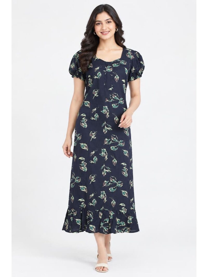 W-NY-577-29-NB-L_front Women's Cotton Zip Frock Nighty - Navy Blue