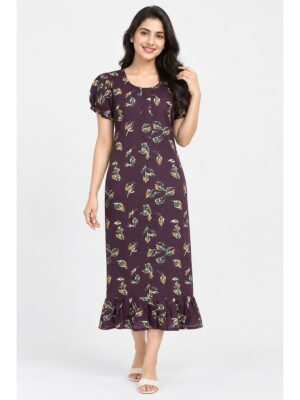 Women's Cotton Zip Frock Nighty - Purple