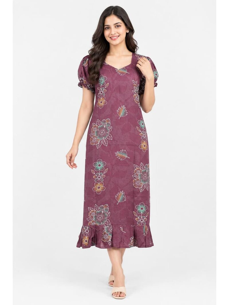 Women's Cotton Frock Nighty - Plum