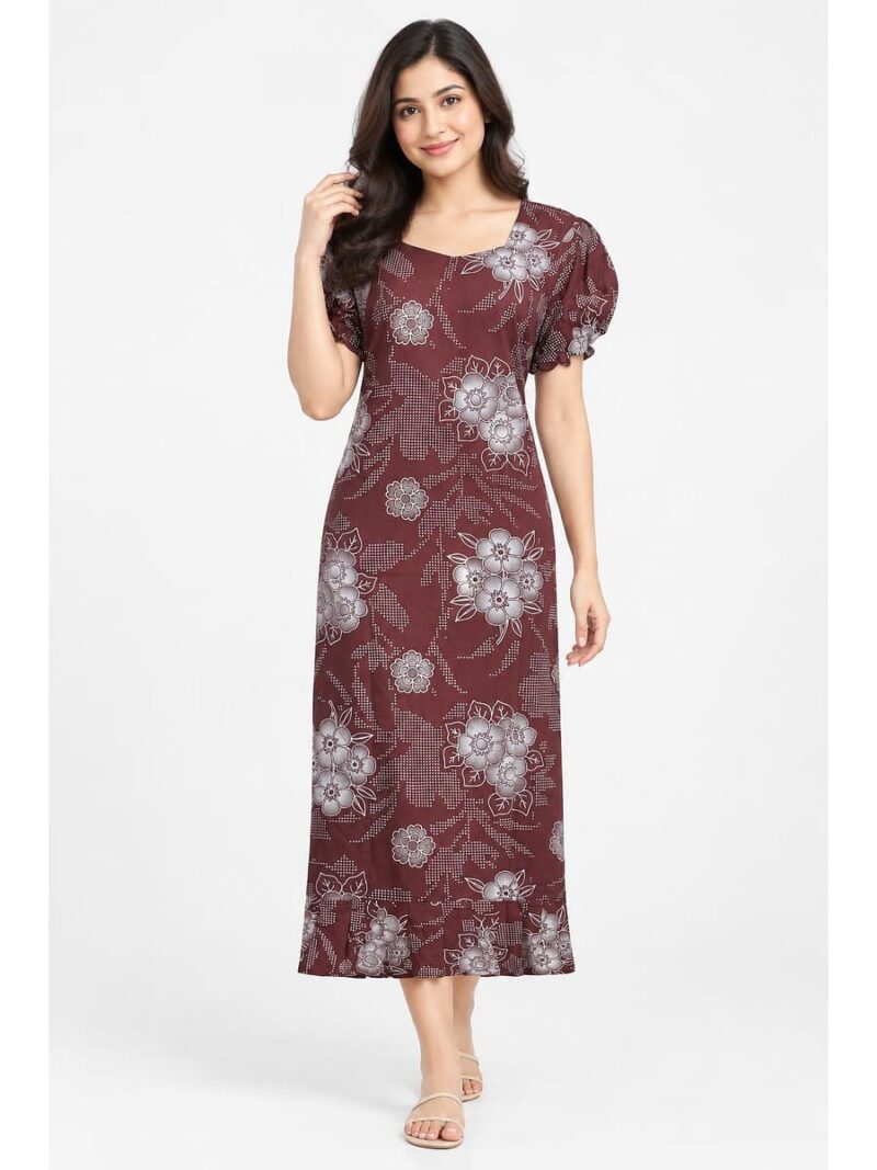 W-NY-578-05-MR-XL_front Women's Cotton Frock Nighty - Maroon