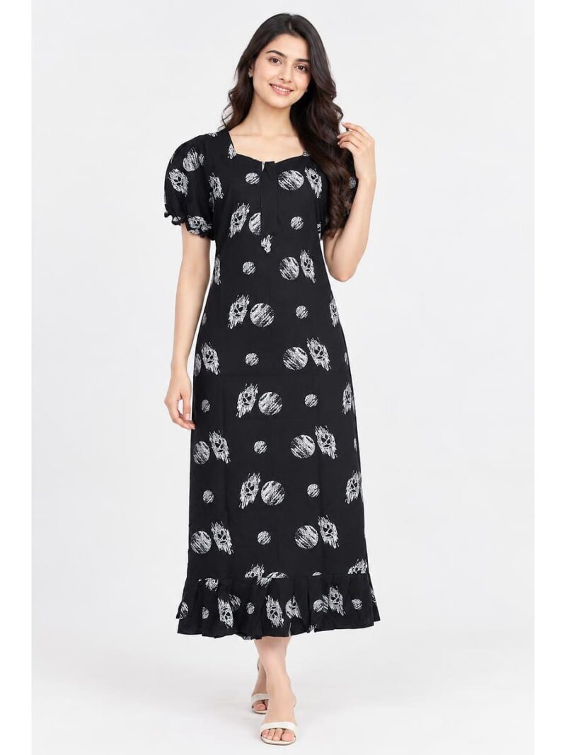 W-NY-578-06-NB-XL_front Women's Cotton Zip Frock Nighty - Navy Blue