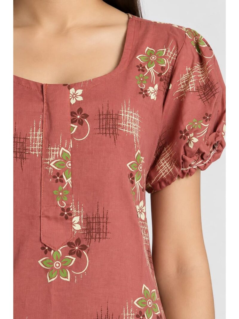 Women's Cotton Zip Frock Nighty - Terracotta