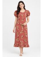 W-NY-578-07-TC-XL_front Women's Cotton Zip Frock Nighty - Terracotta