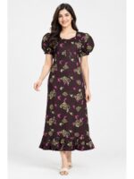 Women's Cotton Zip Frock Nighty - Burgundy