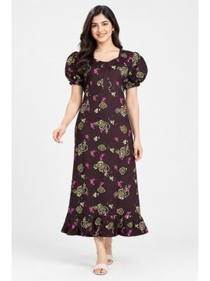 Women's Cotton Zip Frock Nighty - Burgundy