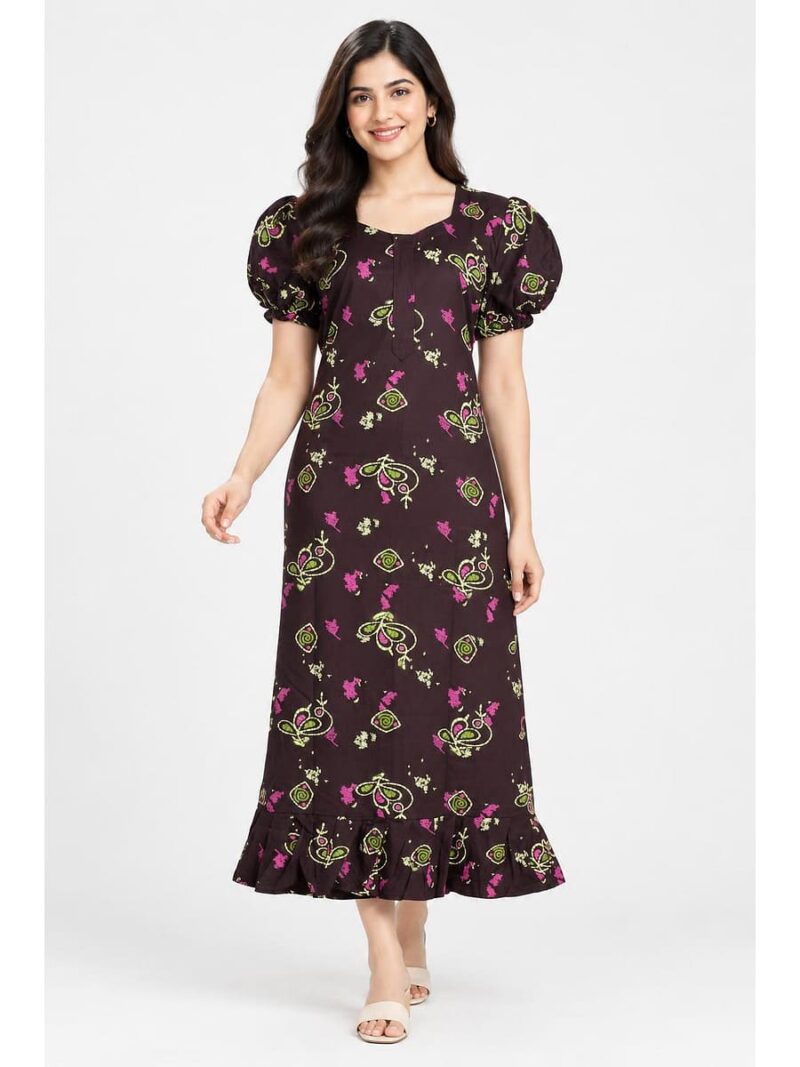 Women's Cotton Zip Frock Nighty - Burgundy