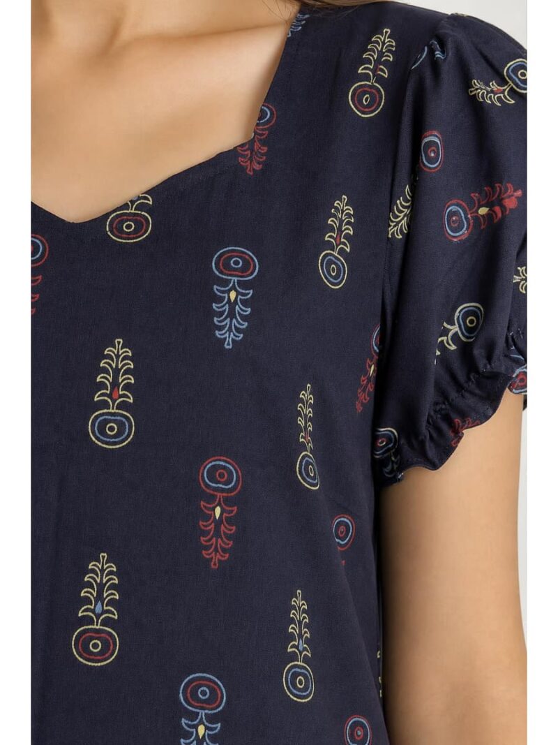 Women's Cotton Frock Nighty - Navy Blue