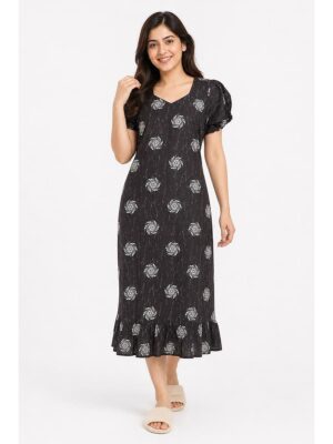 Women's Cotton Frock Nighty - Coffee