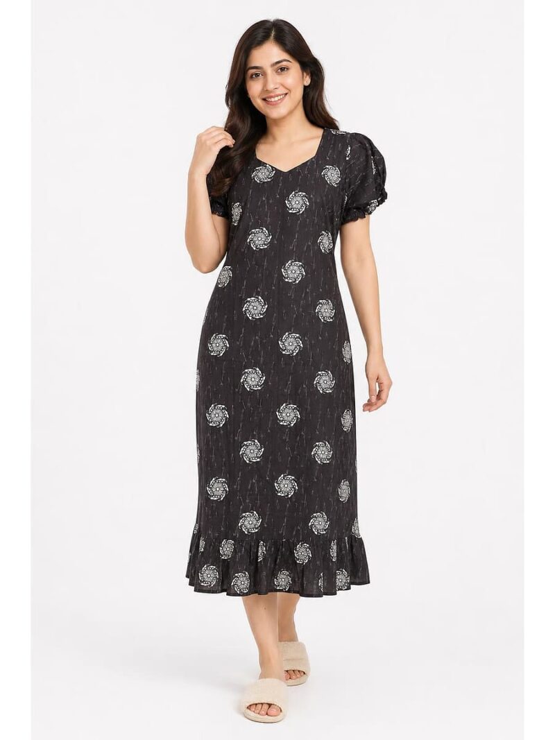 W-NY-600-03-CF-X-fL_front Women's Cotton Frock Nighty - Coffee