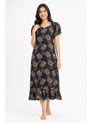 Women's Cotton Frock Nighty - Navy Blue