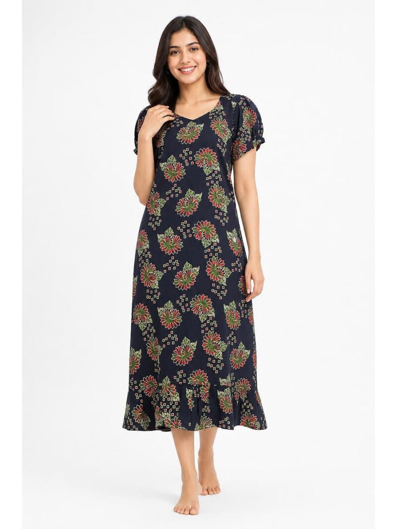 Women's Cotton Frock Nighty - Navy Blue